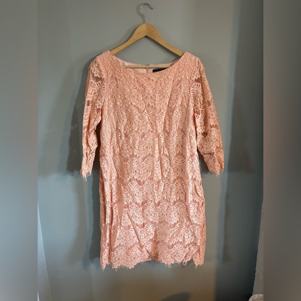 Jessica Howard Pink Lace 3/4 Sleeve Dress Size 14
